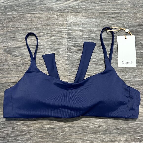 NWT Quince Small Italian Scoop Neck Bikini Tie Top Low Rise Bottom Deep Navy - Picture 4 of 9